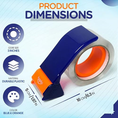 Packing Tape with Dispenser, Heavy-Duty Clear BOPP Shipping Tape with Dispenser, 48 mm x 66.6 yd, 4 Rolls + 2 Dispensers