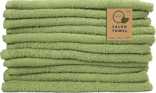 Salon Towels – Pack of 24 (16"x27") 100% Cotton Ring Spun (Not Bleach Proof) Ultra Soft, Highly Absorbent Hand Towels – Bulk for Spa, Gym & Salon (Sage Green) - color: Sage Green
