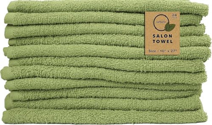 Salon Towels – Pack of 24 (16"x27") 100% Cotton Ring Spun (Not Bleach Proof) Ultra Soft, Highly Absorbent Hand Towels – Bulk for Spa, Gym & Salon (Sage Green) - color: Sage Green