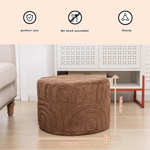 Asuprui Round Ottoman Pouf Foot Stool, Coffee 20x14 in,Sofa Couch Foot Rest - color: Coffee, size: 20"D x 20"W x 14"H