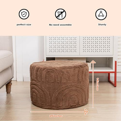 Asuprui Round Ottoman Pouf Foot Stool, Coffee 20x14 in,Sofa Couch Foot Rest - color: Coffee, size: 20"D x 20"W x 14"H