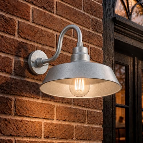 14in. Galvanized Finish Outdoor Gooseneck Barn Light, 5000K Cool White - color: Galvanized (1 Pack), size: 10 in Gooseneck Arm