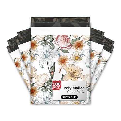 Pro Supply Global Vintage Floral Summer Designer Poly Mailers – 100 Packs 10"x13" Ideal Waterproof Self-Sealing Poly mailer, Tear-Resistant Shipping Bags & Printed Mailing Envelopes for Small Business - color: Vintage Floral, size: 10x13 inches