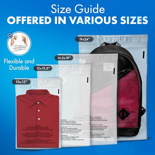 200 Count 10x13 Clear Poly Bags with Suffocation Warning, 1.5 Mil
