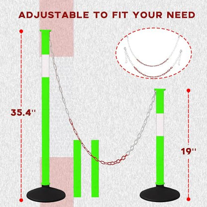 Traffic Delineator Post with Weighted Base & Reflective Collars,Adjustable Parking Cones,Orange Driveway Barrier Stanchion with 4 FT Chains for Traffic Crowd Control（Patented） - size: 4 Pack-Green