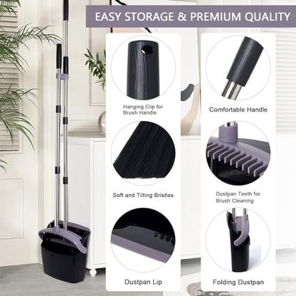 Broom and Dustpan Combo Set,55" Long Handle,Charcoal - color: Charcoal Black