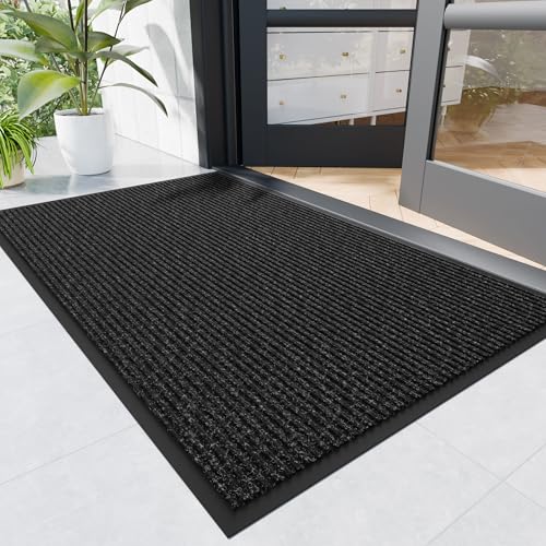 Front Door Mat, 6' x 2' Heavy Duty Indoor Outdoor Door Mat Entrance, Commercial Welcome Mats, Stain and Fade Resistant, Durable Rubber Backing, Low Profile Entry Mat for Patio, Black Stripe - color: Black-stripe, size: 2' x 6' (Rectangular)