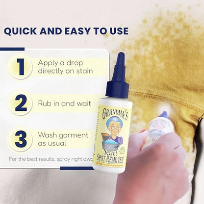 Grandma's Secret Spot Remover Gel - On-the-Go Travel Size Fabric Stain Remover for Clothes - Chlorine, Bleach and Toxin-Free - Removes Oil, Paint, Blood and Pet Stains - 2 Ounce - size: 2.00 Fl Oz (Pack of 1), style: Spot Remover
