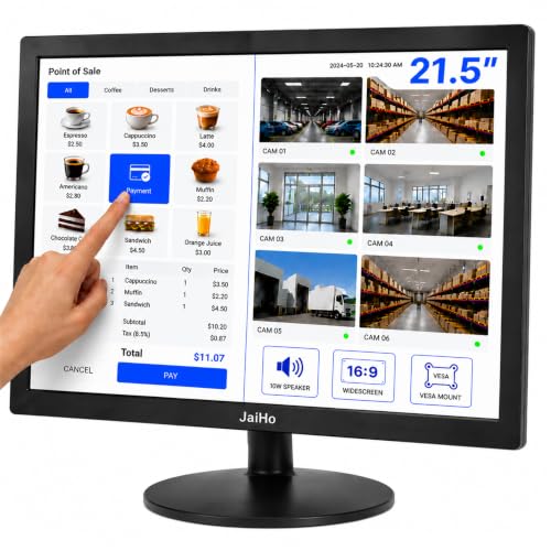21.5-Inch Touchscreen Monitor, 1920x1080 Full HD 16:10 Display, 400cd/m² High Brightness, BNC HDMI VGA AV USB Input, Responsive Touch Screen for Self-Service Kiosk Industrial CCTV Security - size: 21.5Inch/16:10
