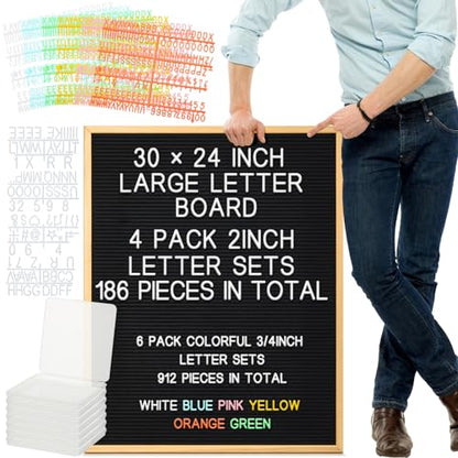 BBTO 1 Pcs Large Felt Letter Board Sign 24 x 30 Inch, Changeable Letter Board with Boxes, Large Felt Menu for Restaurant Announcements, Restaurant Menus (Black,Classic) - color: Black, size: Classic