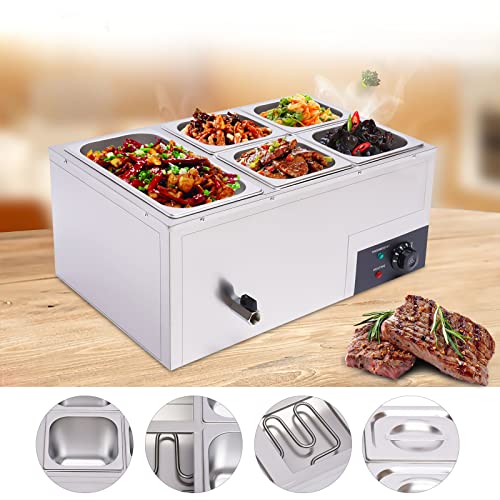 5 Pan Commercial Food Warmer Countertop with Lids, Electric Food Warmer Steam Table, 600W Professional Buffet Servers and Warmers Stainless Steel Buffet Bain Marie with 86-185°F Temp Control - color: 5 Pan