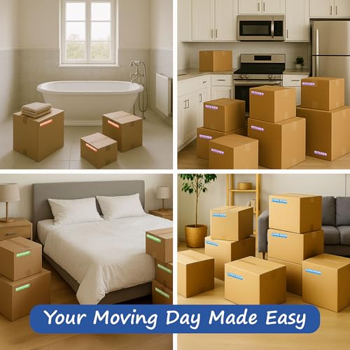 600 Home Moving Labels for 3 Bedroom House — 12 Color-Coded Room Labels (50 Each) + Fragile Stickers for Moving Boxes, Supplies, Wardrobe Boxes, Apartment Moves