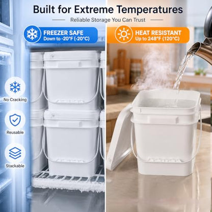 DEMORA 68oz Food Grade Square Plastic Bucket with Lid, Clear Airtight Storage Container, Reusable Pail for Kitchen Food Water Ice Cream Household Use 6Pcs (3 White+3 Transparent) - color: Transparent +White