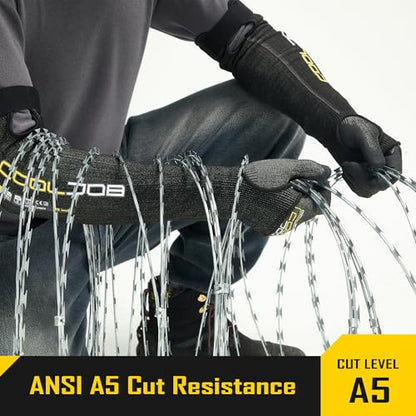 COOLJOB A5 Cut Resistant Touchscreen Work Gloves and Adjustable Arm Sleeves, No Glass Fiber&Steel, Construction, Gardening - size: X-Large