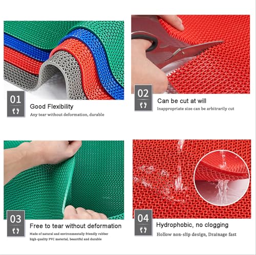 Drainage Non Slip Flooring Mats Swimming Pool Bathroom Anti-Fatigue Rubber Matting 3x10 Ft Heavy Duty Commercial Anti Slip Floor Mats for Garage Restaurant Sauna SPA (Green, 3×10ft/0.9 * 3M) - color: Green