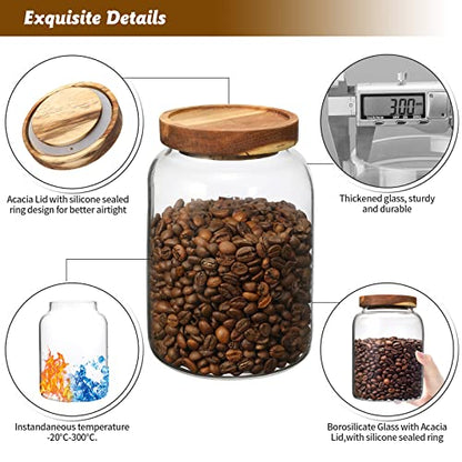 Glass Coffee Storage Jar with Lids Scoop Round Glass Coffee Ground Containers Borosilicate Glass Food Canister for Cereals Oats Beans Nut Sugar Candy Spice Rice Tea - color: 2000ml/67 oz