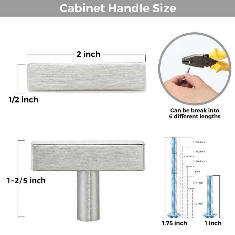 3 Pack Brushed Nickel Cabinet Knobs, 2in Length T-Square Bar Drawer Pulls - color: Brushed Nickel, size: 3 Pack, style: Sqaure Bar