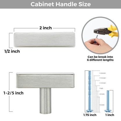 3 Pack Brushed Nickel Cabinet Knobs, 2in Length T-Square Bar Drawer Pulls - color: Brushed Nickel, size: 3 Pack, style: Sqaure Bar