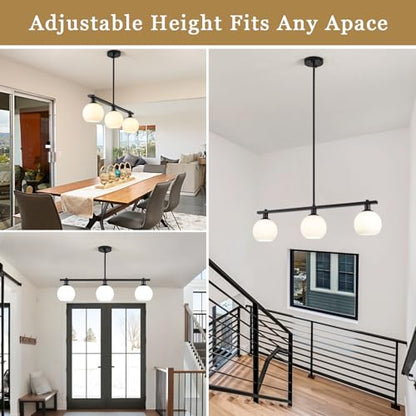 Kitchen Island Lighting 3 Lights Linear Pendant Light Fixtures With Milk Glass Shades Black Farmhouse Chandeliers for Dining Room Chandelier Over Table Mid Century Modern Hanging Light Fixture for Bar - color: 3 Light-Black