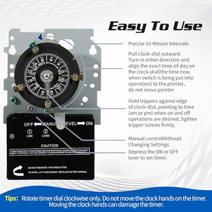 T101 Mechanical Timer Switch, 120 VAC 2HP 40A SPST Electromechanical Timers - style: T101