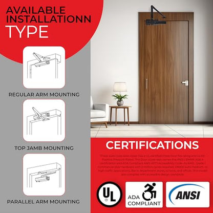 The Door Bull Series 9016 Grade 1 Heavy Duty Hydraulic Closer - size: DC9016 Series, style: Matte Black