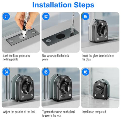 Ranbo No-Drill Keyless Glass Door Lock, Floor Lock for Frameless Glass - color: LE-70A Brushed Black