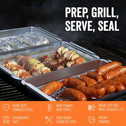 Yukon Glory BBQ N Serve Premium Set, 3 Grill Baskets and Tray