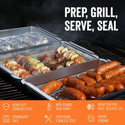 Yukon Glory BBQ N Serve Premium Set, 3 Grill Baskets and Tray