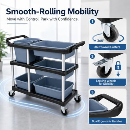 3 Tier Utility Cart Heavy Duty 330lbs Capacity Rolling Service Cart Utility Carts with Wheels Storage Cart Restaurant Supplies Great for Hotel,Kitchen,Laundry Room,Siz:41x18.3x37 - size: 41X18.1X37IN