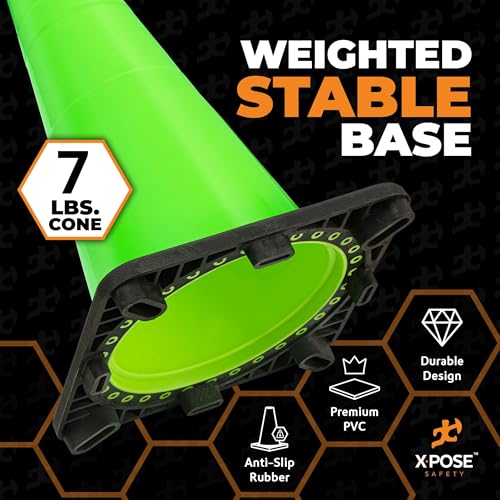 Xpose Safety 28” Lime Green Traffic Cone - 24 Pack - color: Lime, size: 28" 7lb. Cone