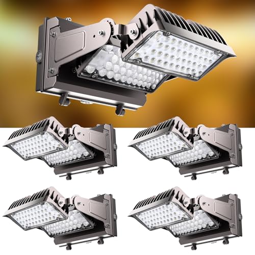 220W LED Wall Pack Lights, 360° Adjustable Panel with Dusk to Dawn Photocell, 100-277v 33000Lm 5000K Daylight, IP65 Waterproof & Advanced Heat Dissipation Outdoor Security Lighting-4Pack - size: 220W