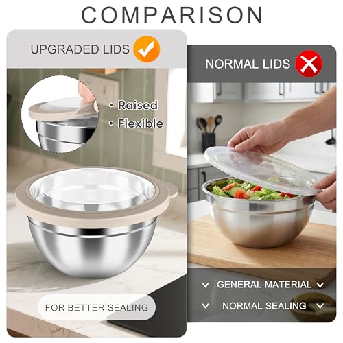 HaWare Mixing Bowls with Clear Airtight Lids, Stainless Steel Nesting Bowls - color: Khaki, size: Visible Airtight Lids