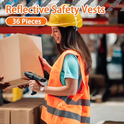 36 Pack High Visibility Safety Vests Mesh Security Vest with Reflective Silver Strips Construction Vest Bulk - color: Orange