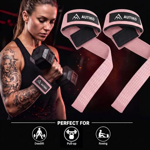 Lifting Straps for Weightlifting Padded Wrist Straps for Gym - color: PINK