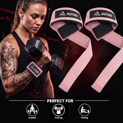 Lifting Straps for Weightlifting Padded Wrist Straps for Gym - color: PINK