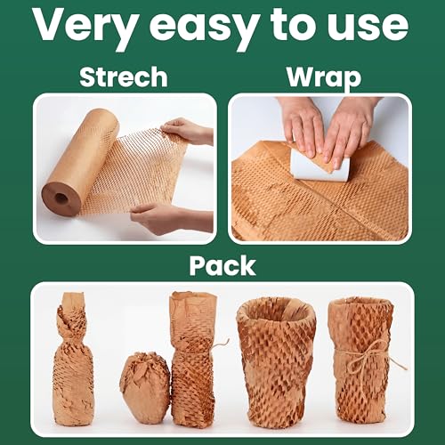12" x 150FT Honeycomb Packing Paper Roll for Moving & Shipping – Expandable Kraft Cushion Wrap for Small Business Packaging – Eco Friendly Protective Packing Material - size: 12 Inch x 150 Feet
