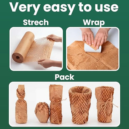 12" x 150FT Honeycomb Packing Paper Roll for Moving & Shipping – Expandable Kraft Cushion Wrap for Small Business Packaging – Eco Friendly Protective Packing Material - size: 12 Inch x 150 Feet