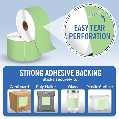 4" X 6" Direct Thermal Shipping Labels | Green | 1" Cores w/Perfs Easy Tear | Made in USA | Printing Label | 250 Labels | 250 Labels per Roll | 1 Rolls | Blank Labels - color: Green