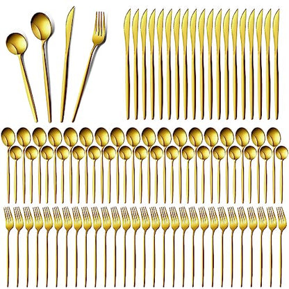 Yaomiao 400 Pcs Gold Stainless Steel Silverware Flatware Set for 100 Guest
