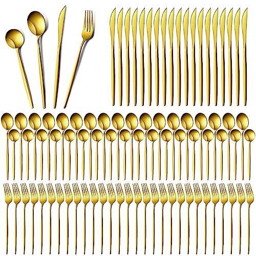 Yaomiao 400 Pcs Gold Stainless Steel Silverware Flatware Set for 100 Guest