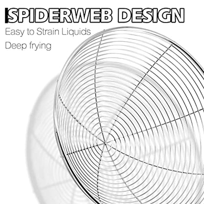Anaeat 5.3" Stainless Steel Spider Skimmer, Professional Kitchen Pasta Strainer Spoon with Long Handle - Asian Strainer Ladle Wire Skimmer Spoons for Cooking and Frying - color: 5.3" Spider Strainer Skimmer