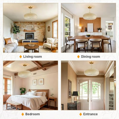 Gold Brass Semi Flush Mount Ceiling Light 15.7″-Milk Yellow Glass - color: 15.7″-Milk Yellow