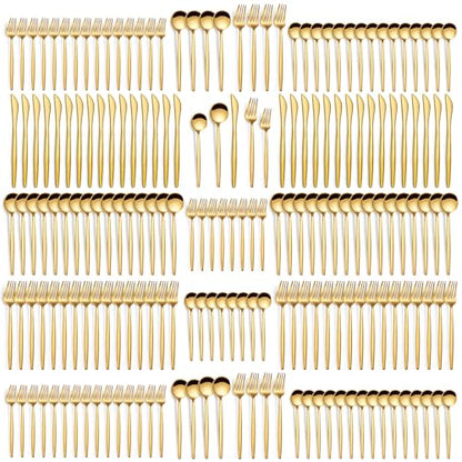 200 Pcs Food Grade Gold Silverware Set, Stainless Steel Cutlery Utensil Set, Mirror Polished Flatware Set for 40 Include Dinner Knife Fork Spoon for Home, Wedding, Restaurant, Dishwasher Safe