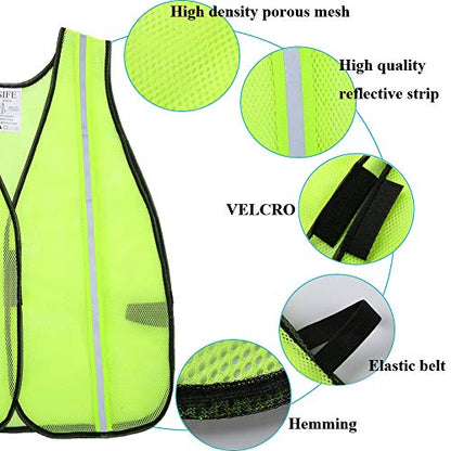 SIFE High Visibility Reflective Safety Vest with 1 Inch Reflective Strips,Made from Breathable and Neon Yellow Mesh Fabric,Universal Size,10 pack - color: Yellow