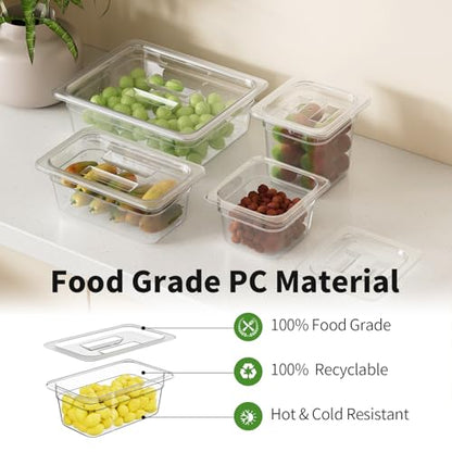 1/4 4'' 6 Pack Plastic Food Pans With Lids - color: 1/4 4"6 Pack