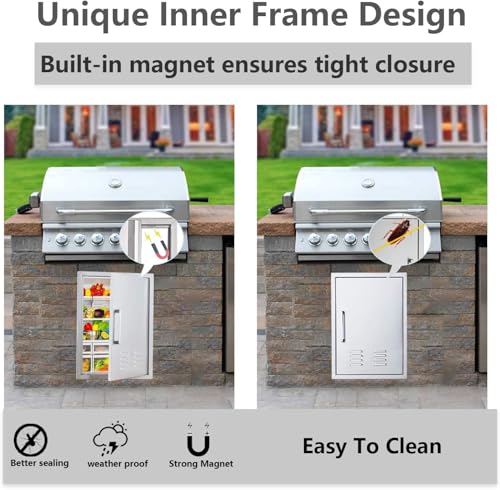Outdoor Kitchen Doors, 20x27 Inch 304 Stainless Steel BBQ Access Door with Vent, Double Steel Doors for Outdoor Grill Island - size: 20W x 27H- Left