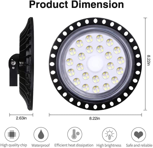 6 Packs 100W UFO LED High Bay Light, 10000LM Commercial Bay Lighting Daylight 6500K, IP65 Waterproof LED Commercial Bay Light, LED Warehouse Light Shop Light Garage Light - color: 6 Packs, size: 100watt