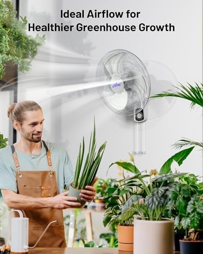 iLiving Glow Oscillating Wall Mount Fan with Adjustable Tilt, 18-inch, 3 Speed, Metal Grille and Blade, 90 Degree Oscillation, Airflow 1650CFM, Ideal for Home, Bedroom, Gym & Office, Greenhouse - size: 18 In