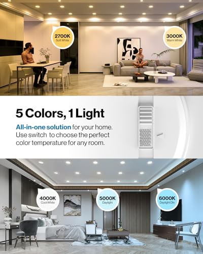 Sunco 6 Pack 4 Inch Retrofit LED Flat Recessed Can Lights, 5CCT, 10W=60W