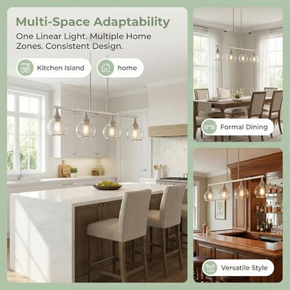 Phaosio Kitchen Island Linear Pendant Light, 4-Light, E26 Base - color: Brushed Nickel, size: 4-Light
